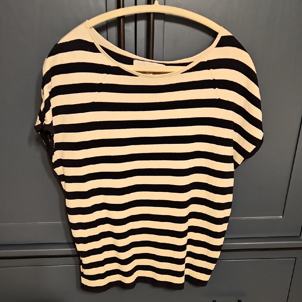 Ann Taylor Loft Striped Black and Cream Top